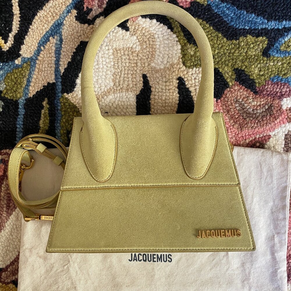 Jacquemus “Le Grand Chiquito” Suede Top Handle Bag in light green